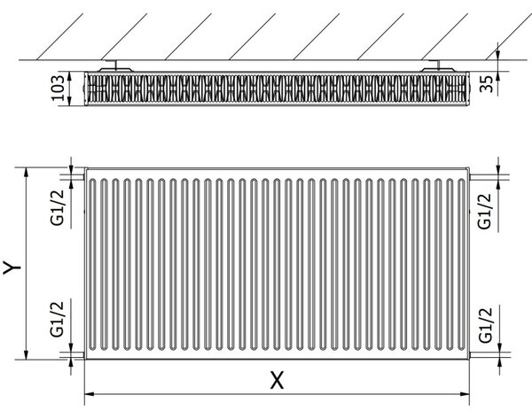 Mexen C22 deskový radiátor 900 x 400 mm, boční přípojka, 914 W, bílý - W422-090-040-00