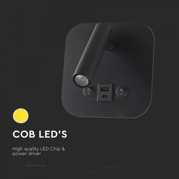 LED Nástěnné bodové svítidlo s USB portem LED/8W/230V 3000K černá