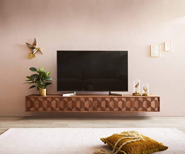 DELIFE TV stolek Fevo 220 cm akácie hnědá 4 dvířka závěsný