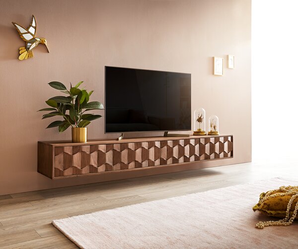 DELIFE TV stolek Fevo 200 cm akácie hnědá 4 dvířka závěsný