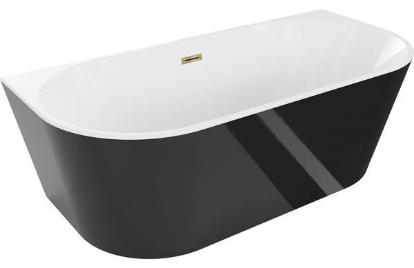 Mexen Oval, volně stojící nástěnná vana 150 x 75 cm, bílá-černá, zlatý lesklý přepad, 52671507575-50