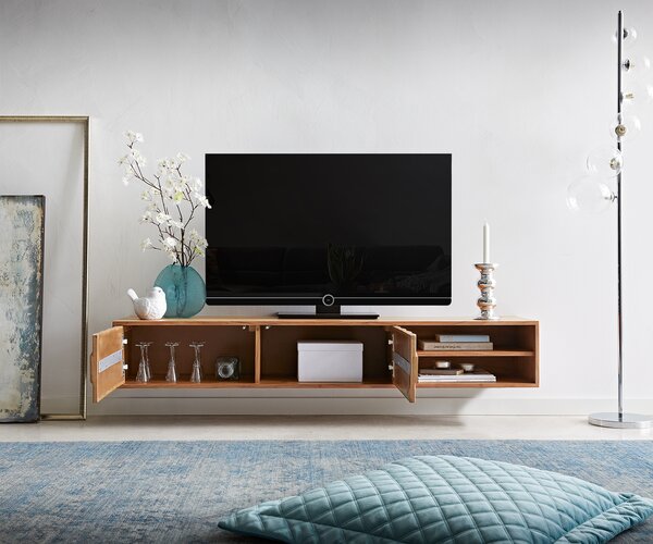 DELIFE TV stolek Fevo 160 cm akácie přírodní 2 dvířka závěsný