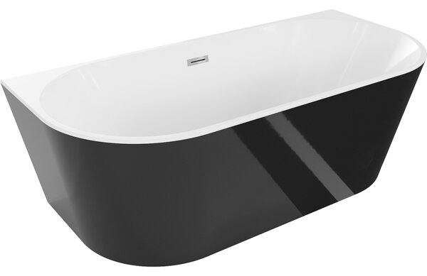 Mexen Oval, volně stojící nástěnná vana 150 x 75 cm, bílá-černá, chromový přepad, 52671507575-01