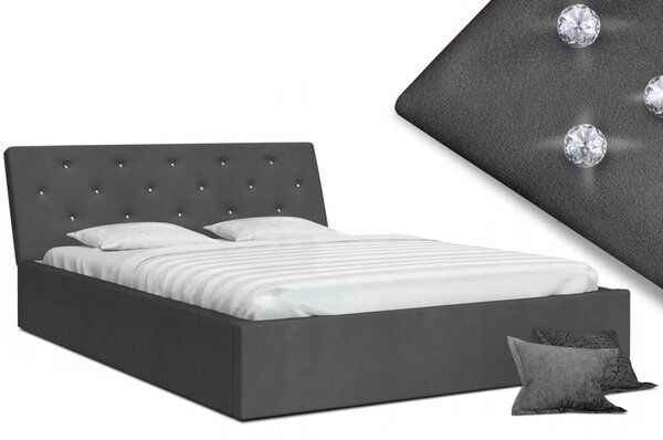 Luxusní manželská postel CRYSTAL grafit 160x200 s dřevěným roštem
