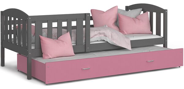 Dětská postel KUBU P2 200x90 cm ŠEDÁ-RŮŽOVÁ