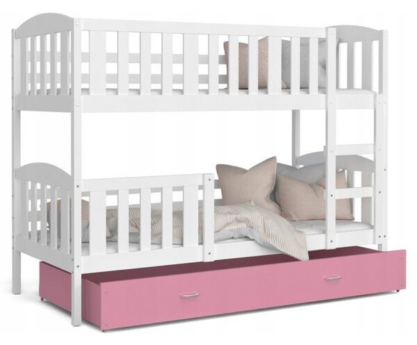 Dětská patrová postel KUBU 190x80 cm BÍLÁ RŮŽOVÁ