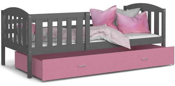 DOBRESNY Dětská postel KUBU P 200x90 cm ŠEDÁ-RŮŽOVÁ