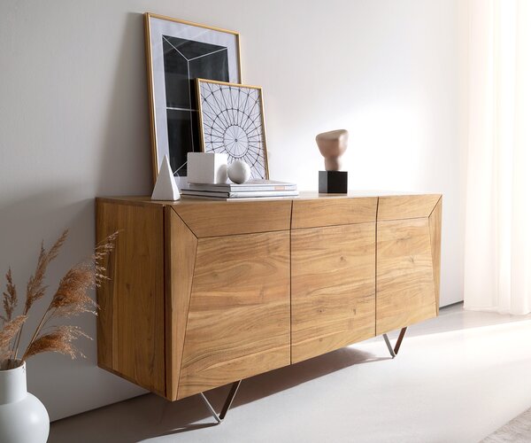 DELIFE Komoda Kayu 145x40x70 cm akácie přírodní 3 dvířka podnož ve tvaru V