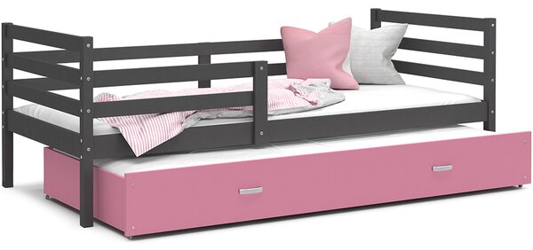 DOBRESNY Dětská postel s přistýlkou JACEK P2 200x90 cm ŠEDÁ-RŮŽOVÁ