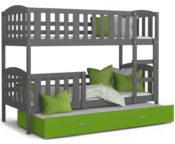 DOBRESNY Dětská patrová postel KUBU 3 190x80 cm ŠEDÁ ZELENÁ