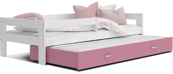 Dětská postel HUGO P2 190x80 s přistýlkou BÍLÁ-RŮŽOVÁ