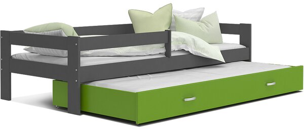 Dětská postel HUGO P2 190x80 s přistýlkou ŠEDÁ-ZELENÁ