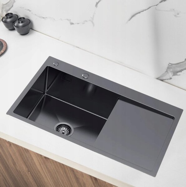 Erga HD, 1-komorový ocelový dřez 780x490x210 mm, levý, grafitová, ERG-MLS-HD7849LB