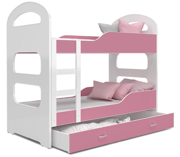 Dětská patrová postel DOMINIK 160x80 BÍLÁ-RŮŽOVÁ