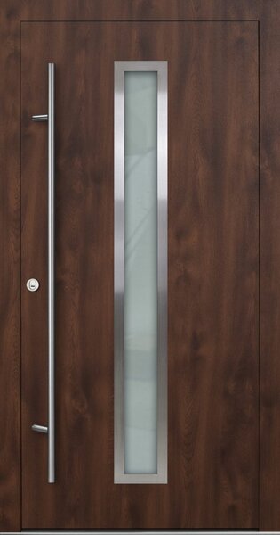 FM TÜREN Vchodové dveře s ocelovým opláštěním FM Turen model DS01 Orientace dveří: Levé, otevírání dovnitř, Dekor: Ořech, Standardní rozměr: 98 cm x 208 cm - vnější rozměr rámu
