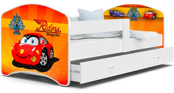Pohádková postel LUCKY 140x80 Bílá RACING CARS 37L