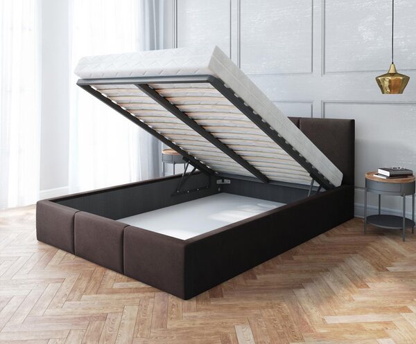 Čalouněná postel AMBER 90x200 Hnědá Trinity s úložným prostorem kovový rošt