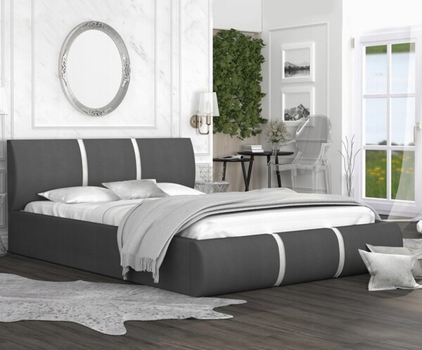 Čalouněná manželská postel PLATINUM grafit bílá 180x200 Trinity s dřevěným roštem