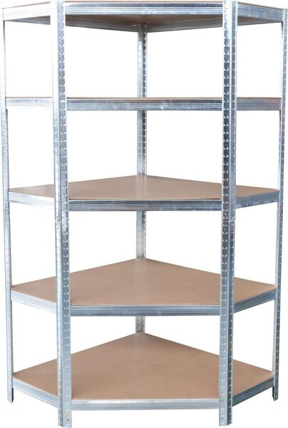 Regál Racks RAT80, do kúta, rohový, kovový, MDF, 5 políc, 180x90x40 cm, max. 150 kg/polica