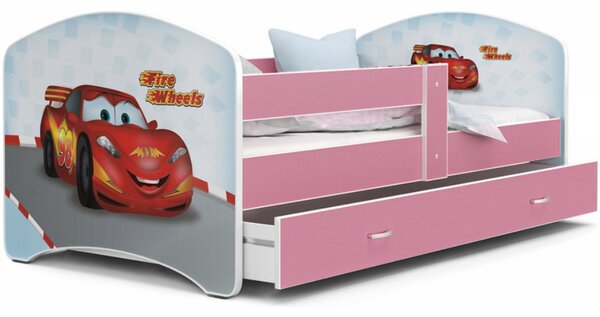 Pohádková postel LUCKY 140x80 Růžová FIRE WHEELS 43L