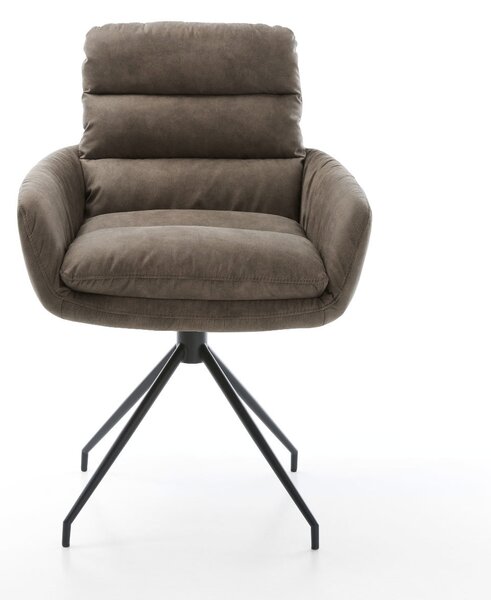 DELIFE Jídelní židle Abelia-Flex s područkami mikrovlákno taupe vintage křížová podnož zúžená černá
