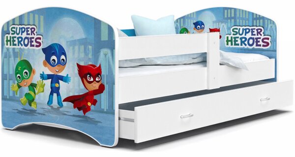 Pohádková postel LUCKY 140x80 Bílá SUPER HEROES 54L
