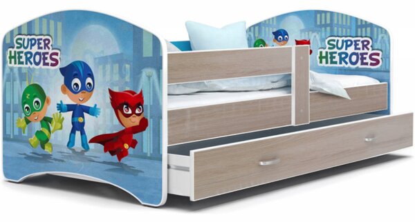 Pohádková postel LUCKY 160x80 Sonoma SUPER HEROES 54L