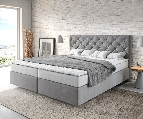 DELIFE Boxspring postel Dream-Great 180x200 cm mikrovlákno šedá s matrací a topperem