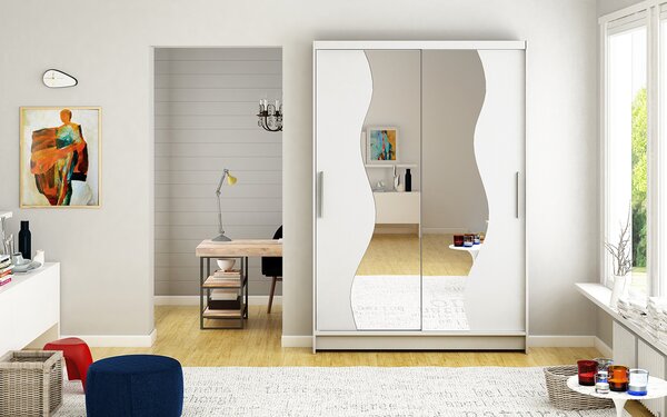 ADRK Šatní zrcadlová skříň posuvná OSWALD W 120, bílá
