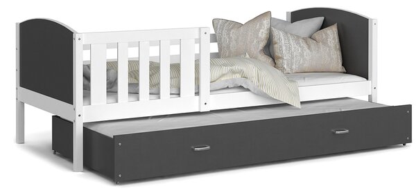 Dětská postel TAMI P2 90x200 cm s bílou konstrukcí v šedé barvě s přistýlkou