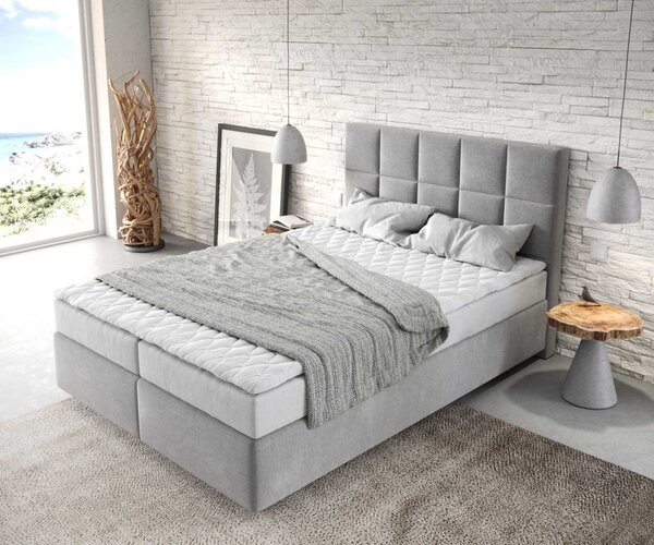 DELIFE Boxspring postel Dream-Fine 140x200 cm mikrovlákno šedá s matrací a topperem