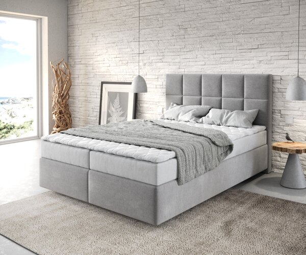 DELIFE Boxspring postel Dream-Fine 140x200 cm mikrovlákno šedá s matrací a topperem