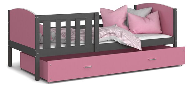 Dětská postel TAMI P 80x160 cm s šedou konstrukcí v růžové barvě se šuplíkem