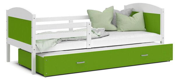 Dětská postel MATYAS P2 80x190 cm s bílou konstrukcí v zelené barvě s přistýlkou