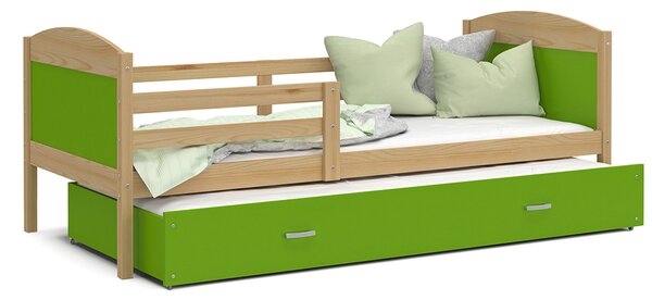 Dětská postel MATYAS P2 80x190 cm s borovicovou konstrukcí v zelené barvě s přistýlkou
