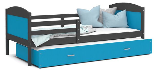 Dětská postel MATYAS P2 80x190 cm s šedou konstrukcí v modré barvě s přistýlkou