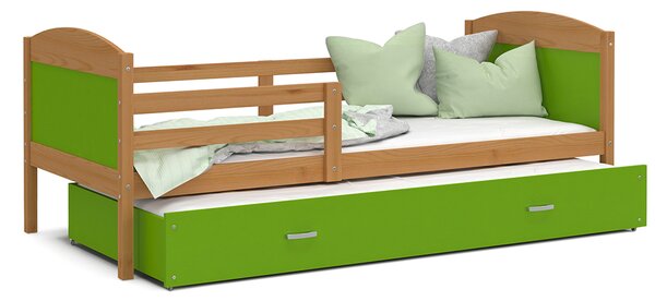 Dětská postel MATYAS P2 90x200 cm s borovicovou konstrukcí v zelené barvě s přistýlkou