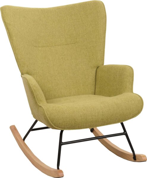 Houpací křeslo HWC-N14, houpací křeslo polohovací křeslo TV křeslo, masivní dřevo kov látka/textil 320g/m² zelená