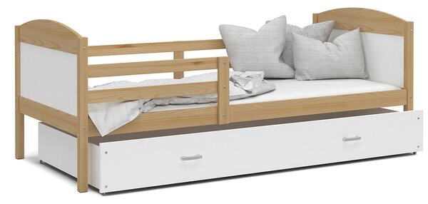 Dětská postel MATYAS P 80x160 cm s borovicovou konstrukcí v bílé barvě se šuplíkem