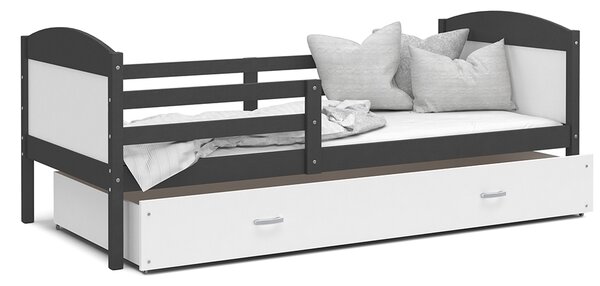 Dětská postel MATYAS P 90x200 cm s šedou konstrukcí v bílé barvě se šuplíkem