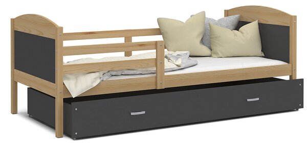 Dětská postel MATYAS P 80x160 cm s borovicovou konstrukcí v šedé barvě se šuplíkem