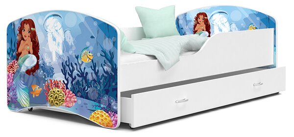 Dětská postel IGOR 80x160 cm v bílé barvě se šuplíkem MOŘSKÁ PANNA