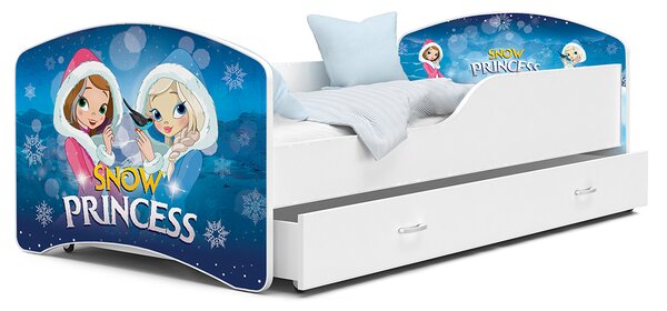 Dětská postel IGOR 80x160 cm v bílé barvě se šuplíkem SNĚŽNÉ PRINCEZNY