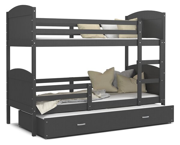 DOBRESNY Dětská patrová postel MATYAS 3 80x190cm s šedou konstrukcí v šedé barvě s přistýlkou