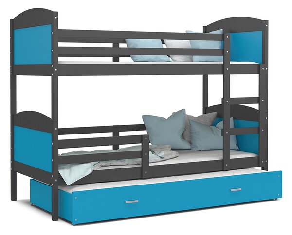 DOBRESNY Dětská patrová postel MATYAS 3 80x190cm s šedou konstrukcí v modré barvě s přistýlkou