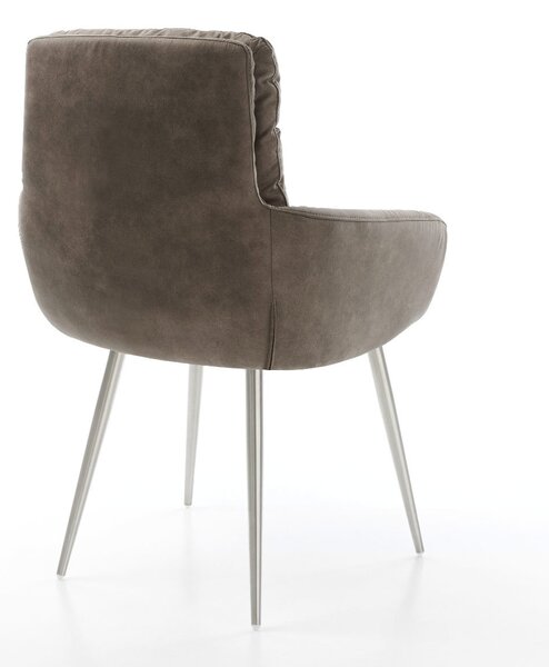 DELIFE Jídelní židle Abelia-Flex s područkami mikrovlákno taupe vintage 4-nohá zúžená nerezová ocel