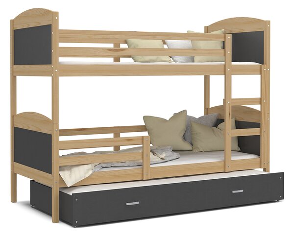 DOBRESNY Dětská patrová postel MATYAS 3 90x200cm s borovic. konstrukcí v šedé barvě s přistýlkou