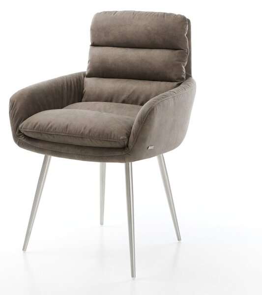 DELIFE Jídelní židle Abelia-Flex s područkami mikrovlákno taupe vintage 4-nohá zúžená nerezová ocel