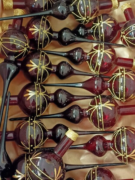 Skleněná vánoční špice na stromeček Burgundy Lesk