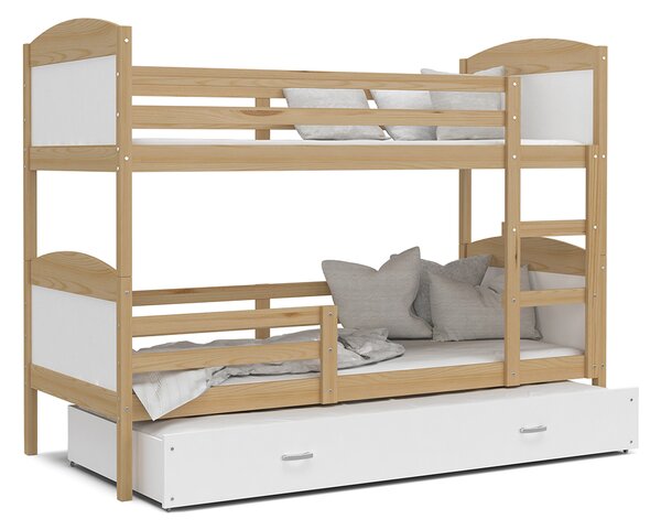 DOBRESNY Dětská patrová postel MATYAS 3 80x190 cm s borovicou konstrukcí v bílé barvě s přistýlkou